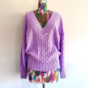 💟VINTAGE Pastel Purple Chunky Knit Long Sleeve Varsity Sweater